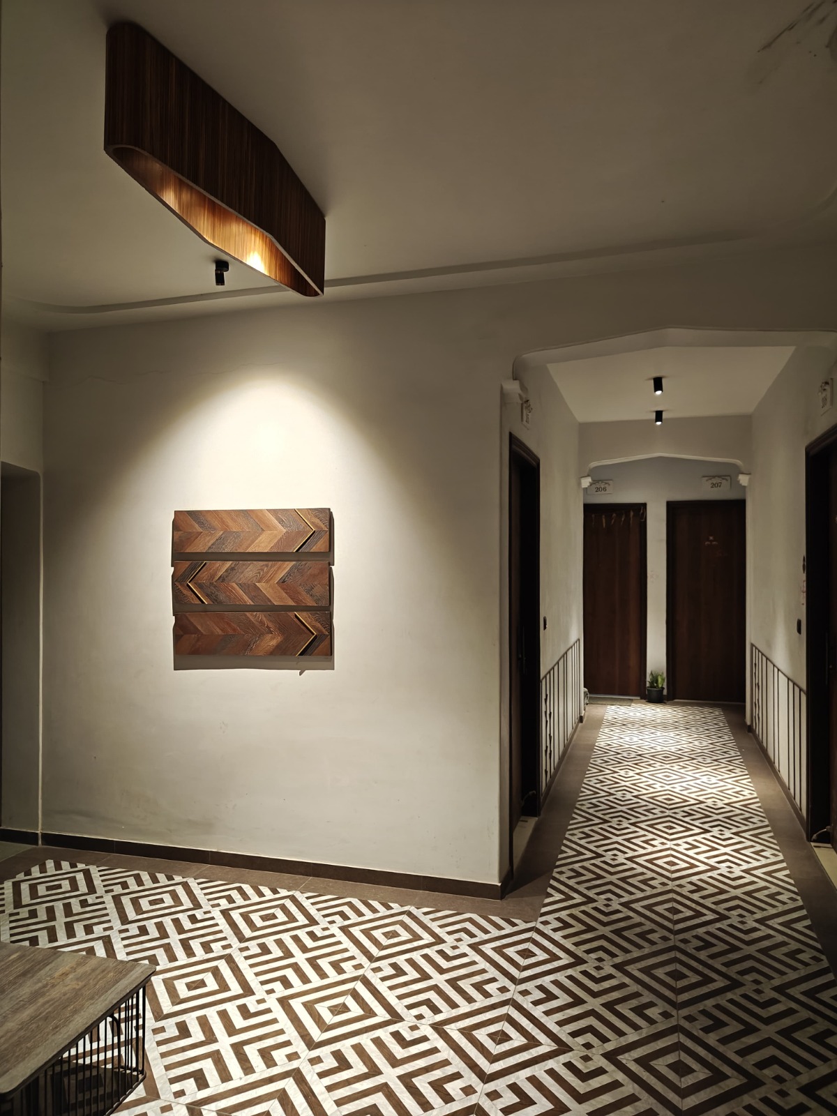 Seating areas with classic Roman architectural elements